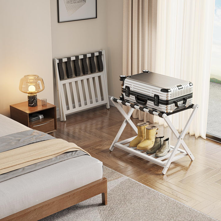 BAMBOOHOMIE Bambus Gepäckablage für Gästezimmer, 26,77" Klappbarer Kofferständer mit Ablagefach, Ver