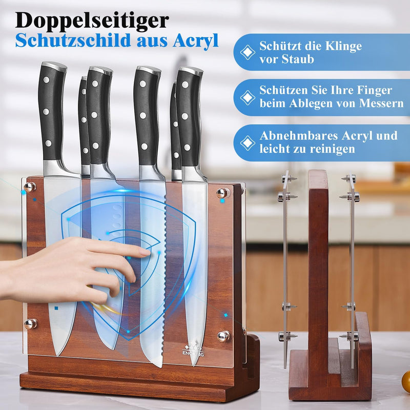 ENOKING Messerblock Magnetisch ohne Messer mit transparentem Acrylschilde, hochwertiges Magnet Messe
