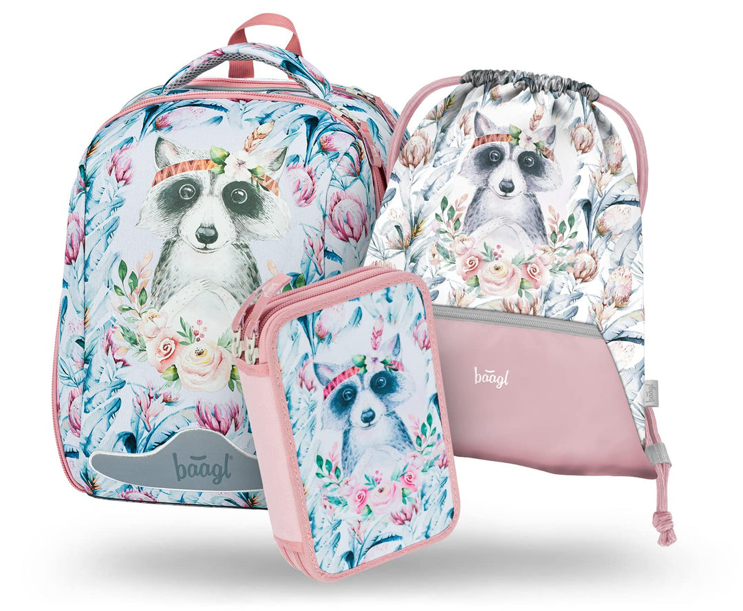 Baagl Schulranzen Mädchen Set 3 Teilig, Shelly Hartschalen Schultasche ab 1. Klasse, Ergonomische Gr