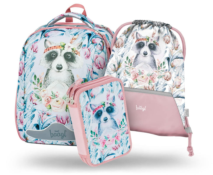 Baagl Schulranzen Mädchen Set 3 Teilig, Shelly Hartschalen Schultasche ab 1. Klasse, Ergonomische Gr