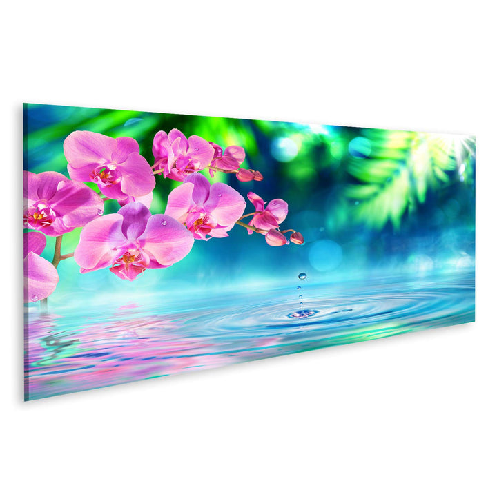 islandburner Bild auf Leinwand Orchidee Zen Garten Tröpfchen Teich Bilder Wandbilder Poster Leinwand