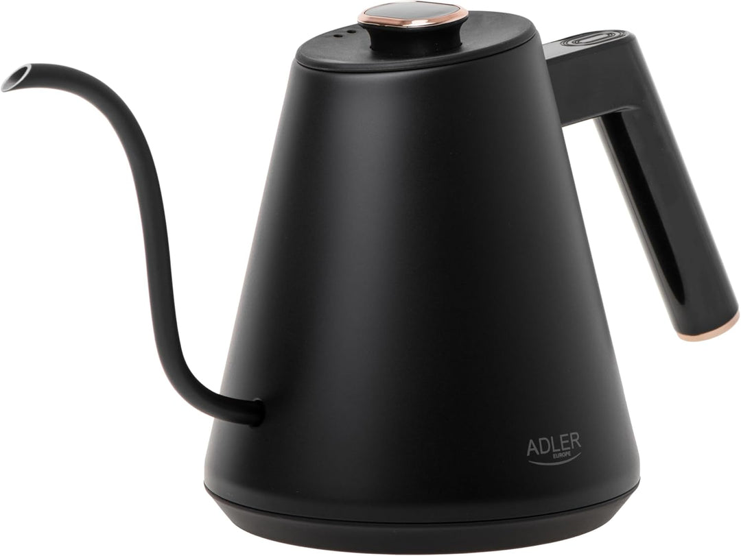 ADLER EUROPE AD 1349 Wasserkocher 1L – Schwarz-Gold, LED-Temperaturanzeige, 900W, Temperaturregulier