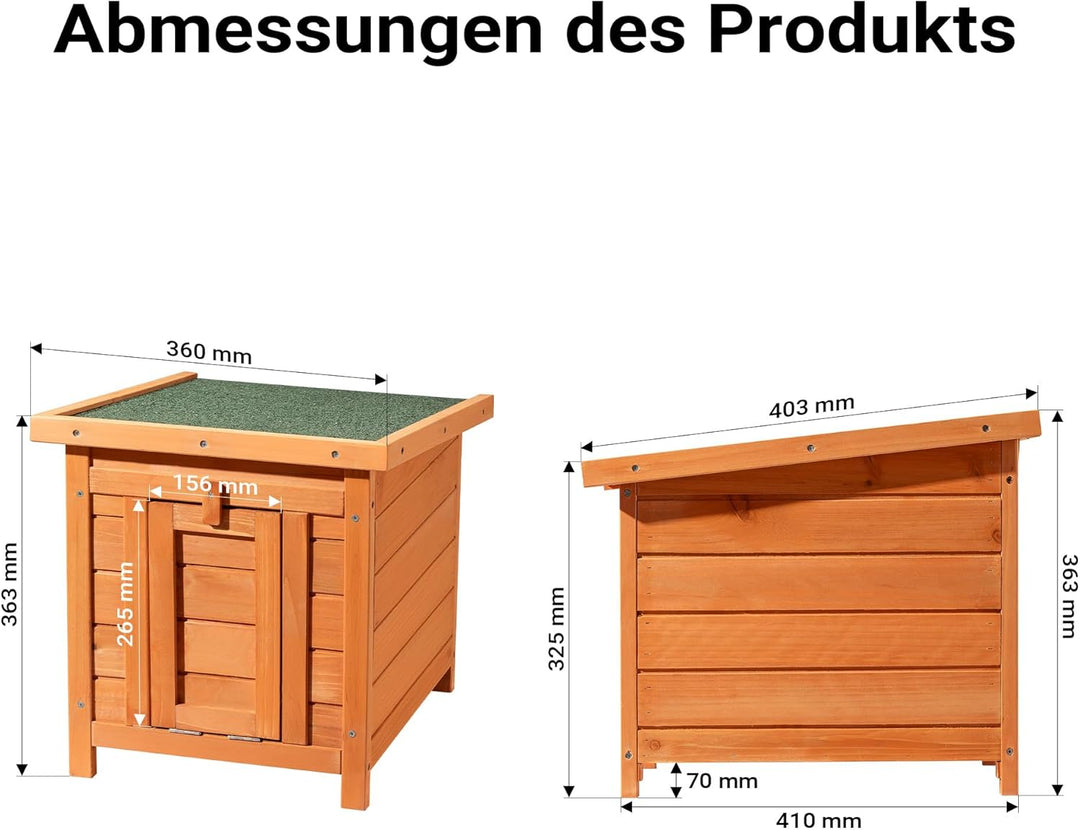Wiltec Katzenhaus 420 x 515 x 430 mm aus Fichtenholz, Kleintierhaus Kaninchenstall mit Dach aufklapp