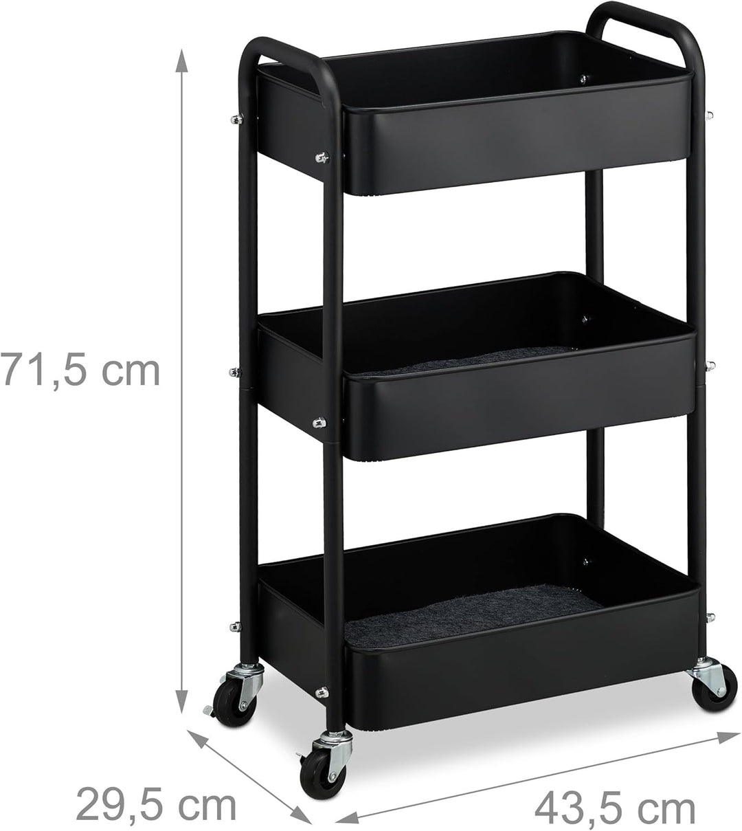 Relaxdays Rollwagen, 3 Etagen, Servierwagen, Küchenwagen Bad &amp; Büro, Rollregal, 71,5x43,5x29,5 cm, B