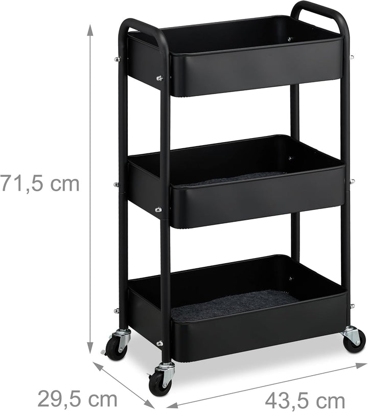 Relaxdays Rollwagen, 3 Etagen, Servierwagen, Küchenwagen Bad &amp; Büro, Rollregal, 71,5x43,5x29,5 cm, B