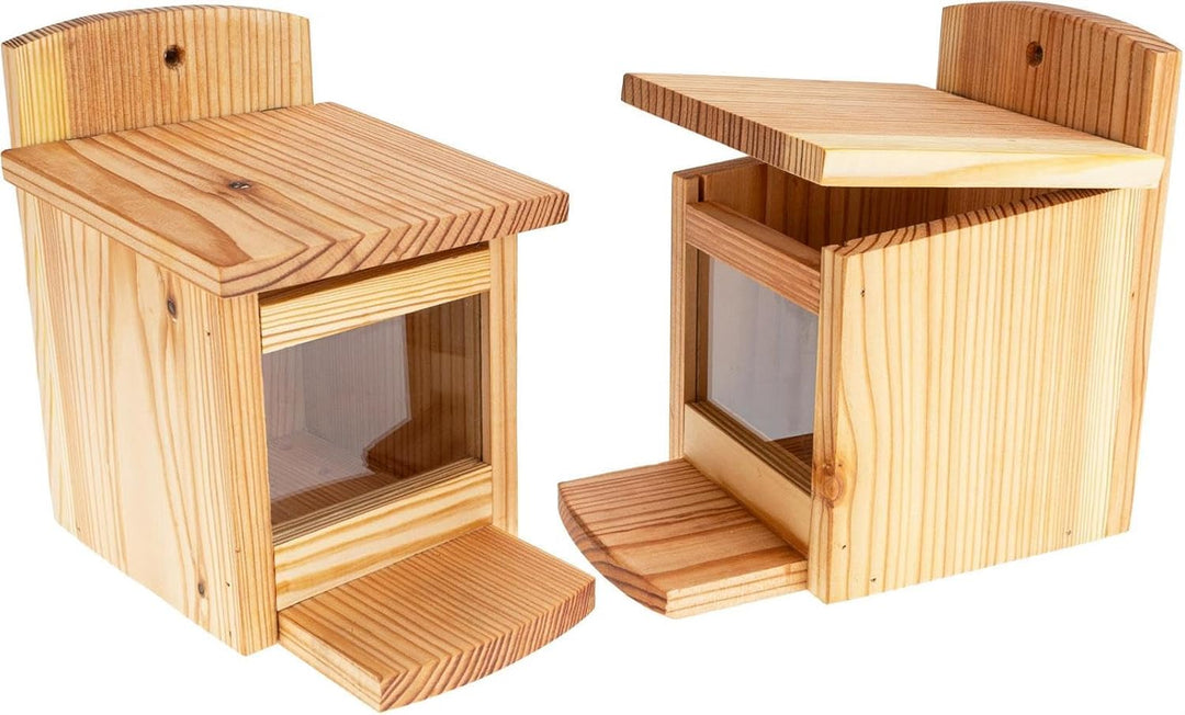 Eichhörnchen Futterhaus aus Lärchenholz – Mit integriertem Nussspender/Futterbox – Wetterfest & lang