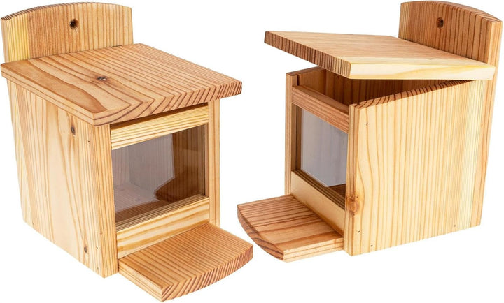 Eichhörnchen Futterhaus aus Lärchenholz – Mit integriertem Nussspender/Futterbox – Wetterfest & lang