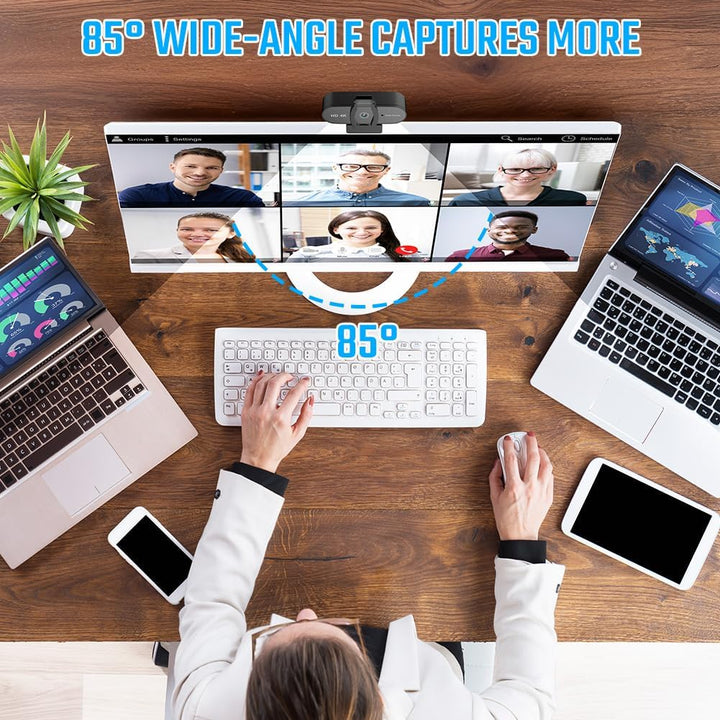 OFFCUP Full HD Webcam, 4K Webcam mit Mics Geräuschunterdrückung, USB Webcam Autofokus Streaming Kame