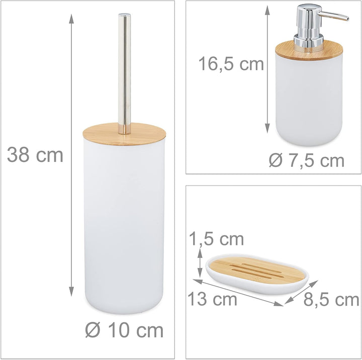 Relaxdays Badezimmer Set, 6-teilig, Badaccessoires Kunststoff, Bambus, komplette Badezimmerausstattu
