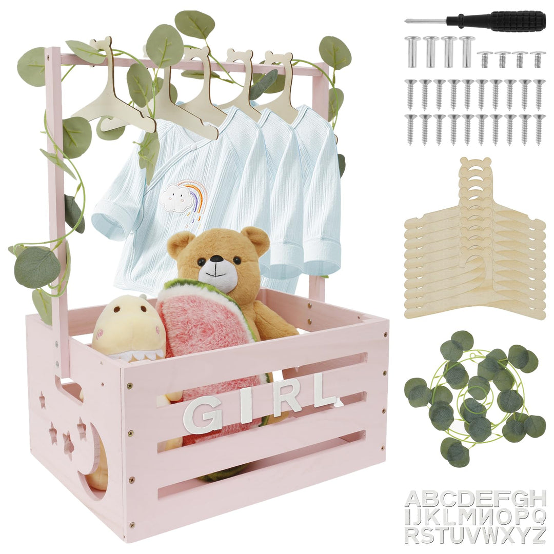 Babykorb mit Griff, Holz Babyparty Schrank Praktischer Holzkiste für Babyparty mit Stange,Schrank fü