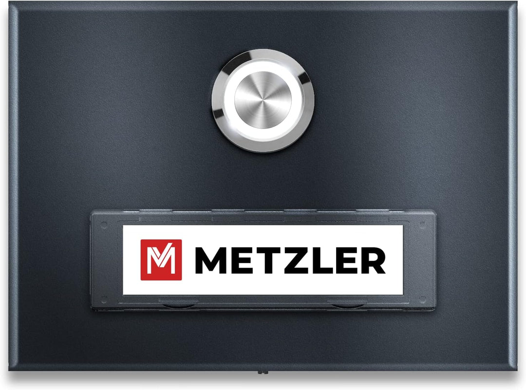 Metzler Aufputz Türklingel in Anthrazit - Klingel aus Edelstahl mit austauschbarem Namensschild - Pu