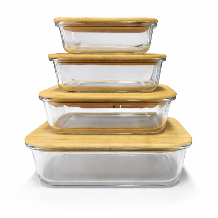 Visario Frischhaltedosen Glas 4er Set – 370, 640, 1050 & 1520 ml Vorratsdosen mit Bambusdeckel | Bor