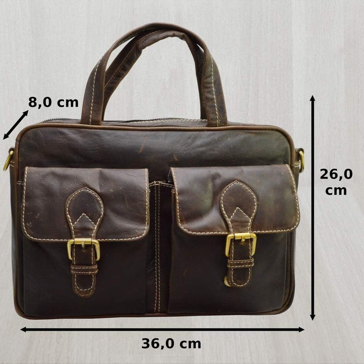 flevado Messenger Aktentasche Lehrertasche Arbeitstasche Vintage Nubuckleder braun 44,0 x 36,0 x 10,