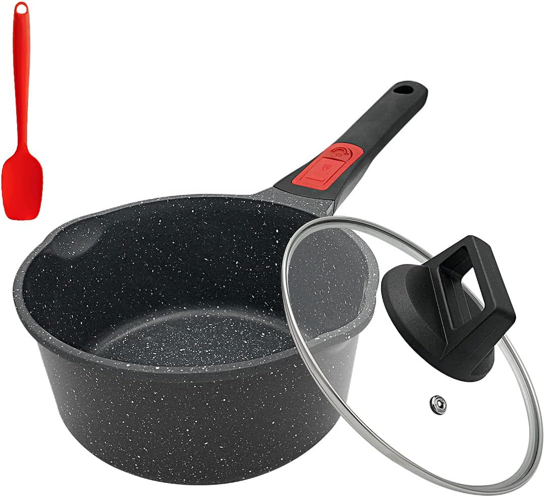 Bobikuke Stielkasserolle 18 cm mit Deckel Kochtopf Antihaft Pfanne, 2L Milchtopf mit Ausgiesser, mit
