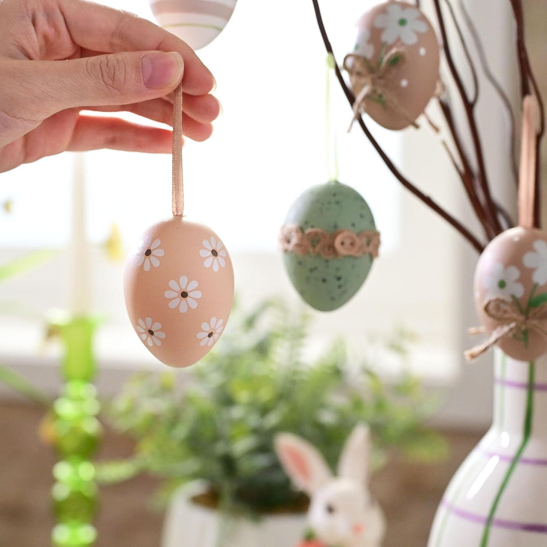 Valery Madelyn 12er Ostereier zum Aufhängen für Osterdeko,6cm Nature Plastikeier für Ostern Deko,Bra