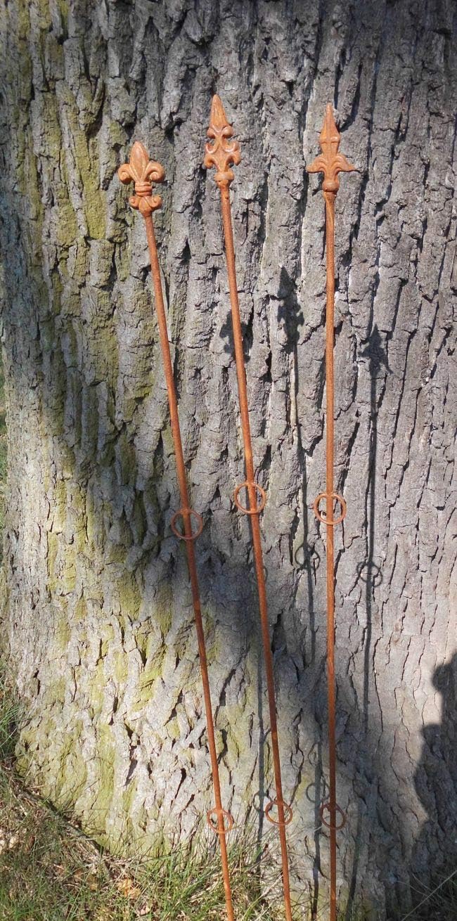 3er-Set dekorative Rankstäbe Rankhilfe verzierte Spitze Eisen Rost 115
