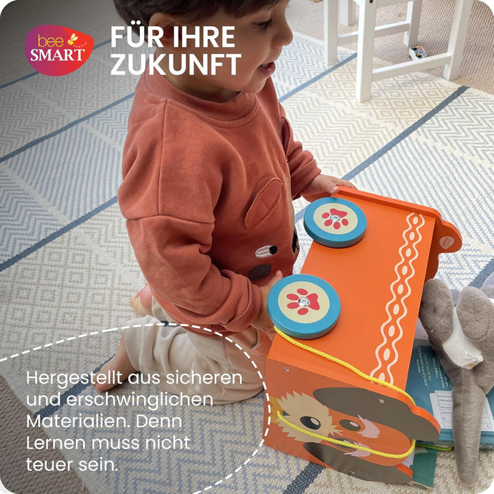 Spielzeugkiste aus Holz Hund | 2-in-1-Zugwagen & Aufbewahrungsbox auf Rädern für Kinderzimmer oder S