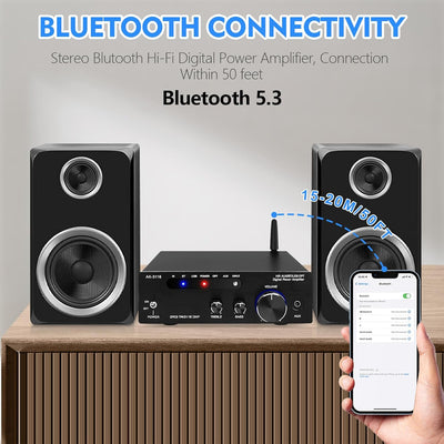 HiFi-Verstärker mit Bluetooth 5.3, AK-3116 Mini Stereo Audioverstärker 2.0-Kanal 100W x 2 Empfänger