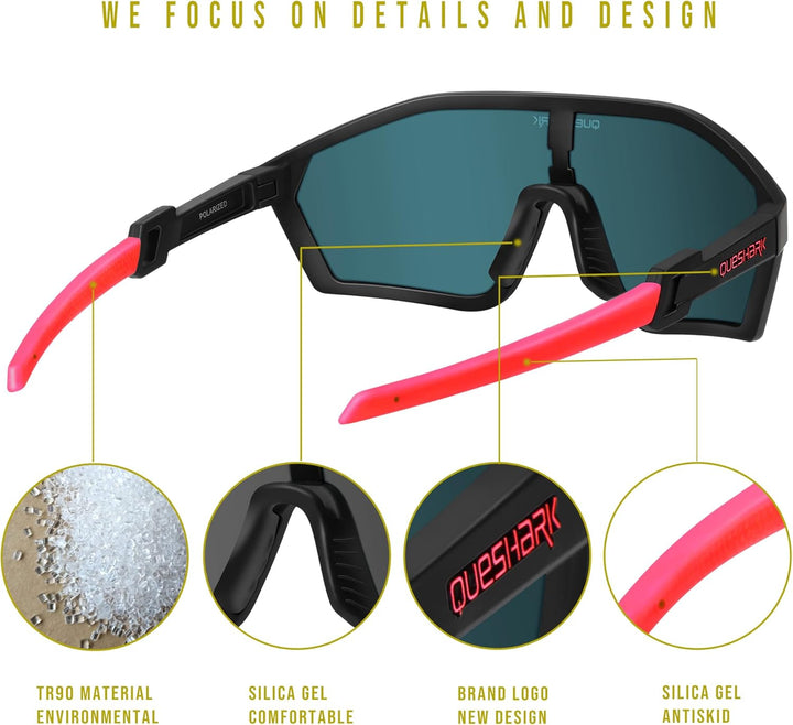 Queshark Polarisierte Fahrradbrille - Radsport Brillen für Männer & Frauen - UV400 Schutz,Sportbrill