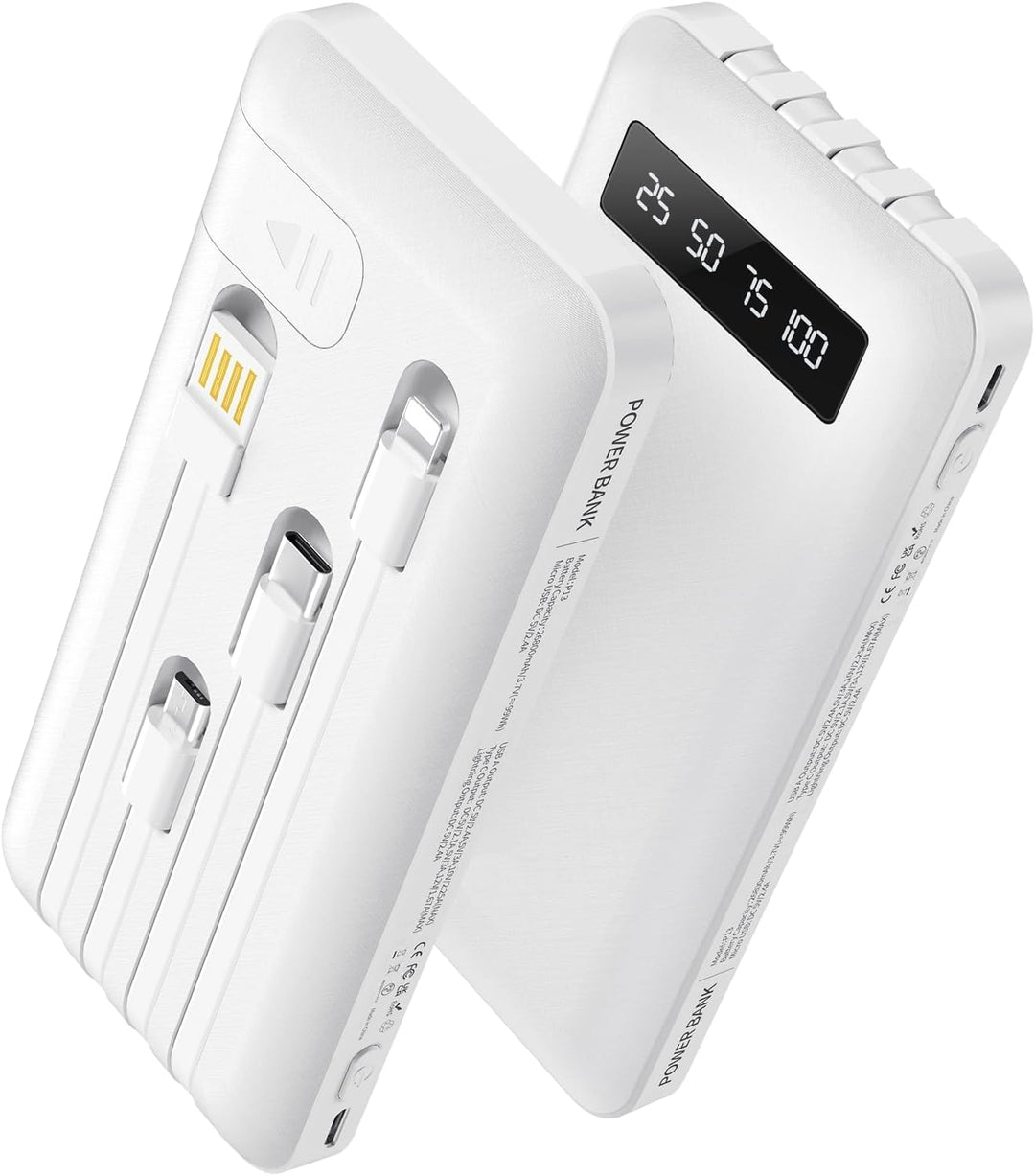 Powerbank 26800mAh mit 4 integrierten Kabel, 22.5W Power Bank USB C Schnellladefunktion mit LED Disp
