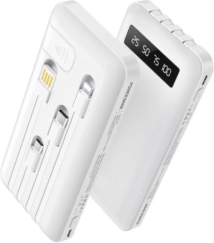 Powerbank 26800mAh mit 4 integrierten Kabel, 22.5W Power Bank USB C Schnellladefunktion mit LED Disp