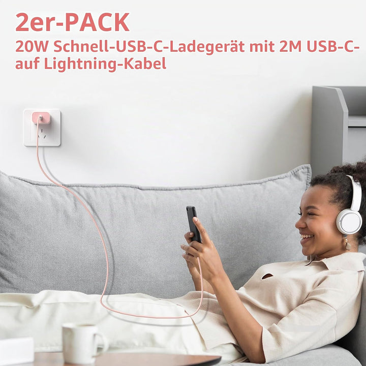 20W USB C Ladegerät und Ladekabel für iPhone 14/14 Pro/14 Pro Max/13/12/11/X/XR/XS/Mini/SE, 2Pack Sc