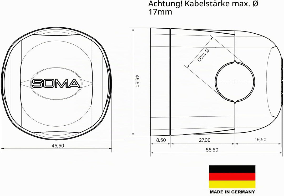 Diebstahlschutz für Ladekabel bis AD 17 mm Schwarz 17, Schwarz 17