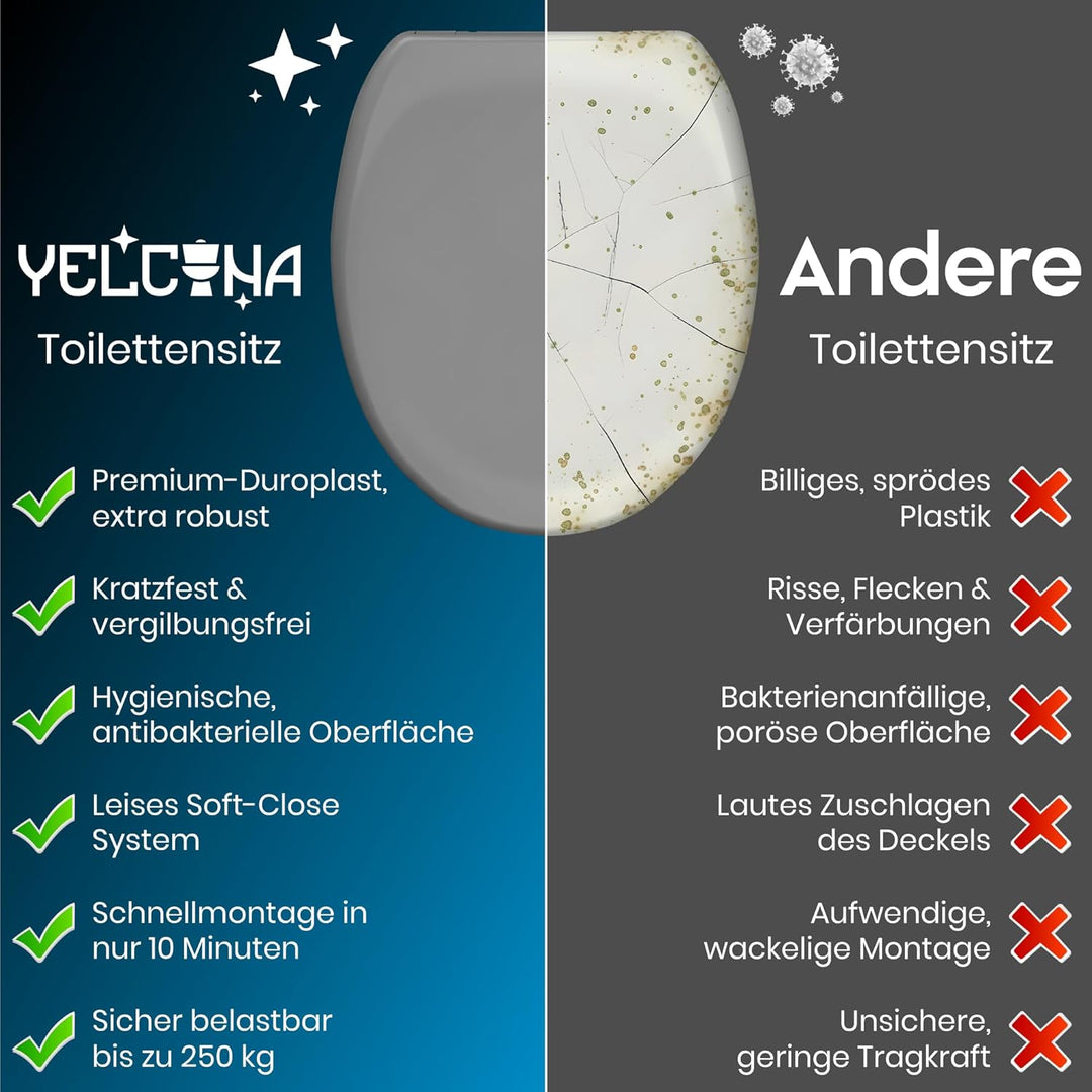 WC-Sitz mit Absenkautomatik, antibakteriell, UV-beständig, mit Quick-Release &amp; Montageschablone – le
