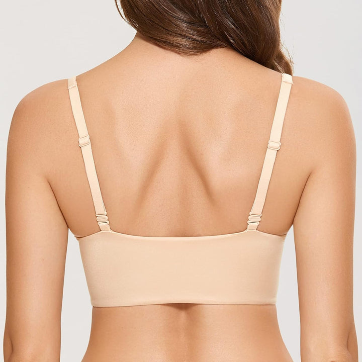 DOBREVA Push Up BH Damen ohne Bügel Soft Gepolstert Bügelloser Bralette mit Spitze 85A Beige, 85A Be