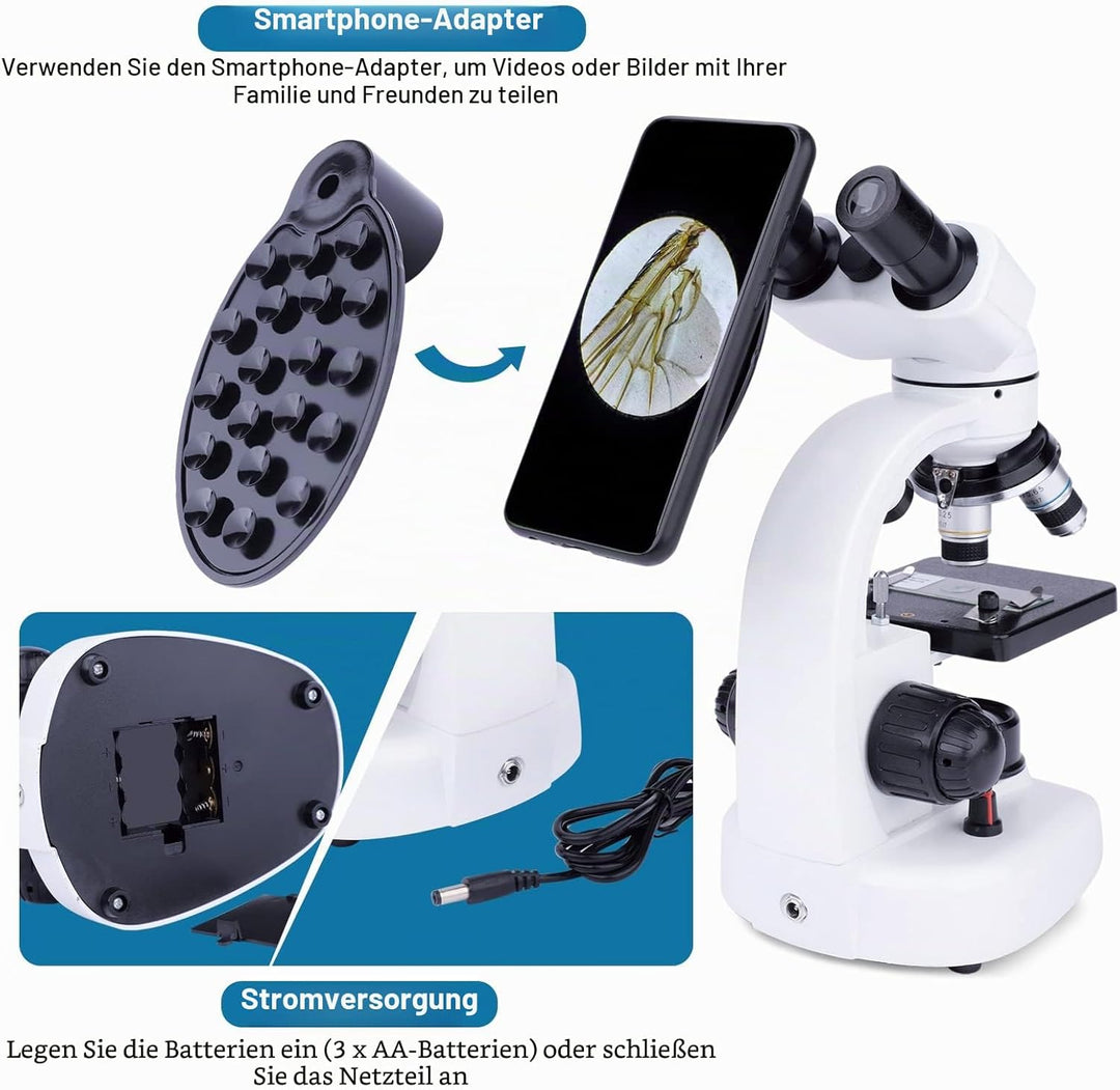 40X-1000X Binokular Mikroskop für Erwachsene Kinder, Compound Mikroskop mit Dual LED Beleuchtung mit