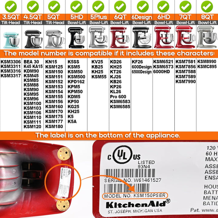 4 Pack Edelstahlfeder und Unterlegscheibe passend für Kitchen Aid Standmixer 3.5/4/5/6/7/8Qt Kitchen