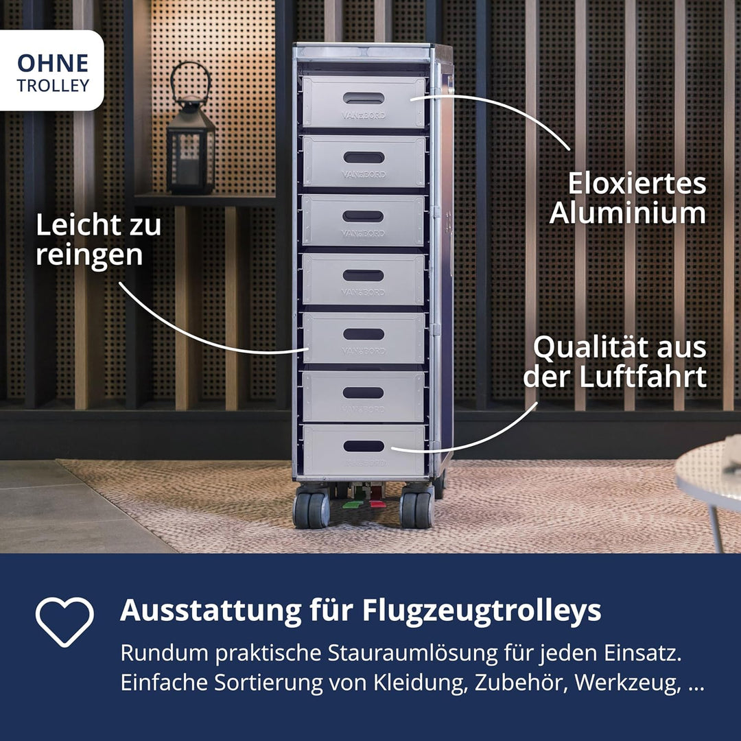 Ausstattungspaket für Flugzeugtrolleys und Airline Trolleys, 7 Einschübe inkl. FIlzeinlagen, KSSU-No
