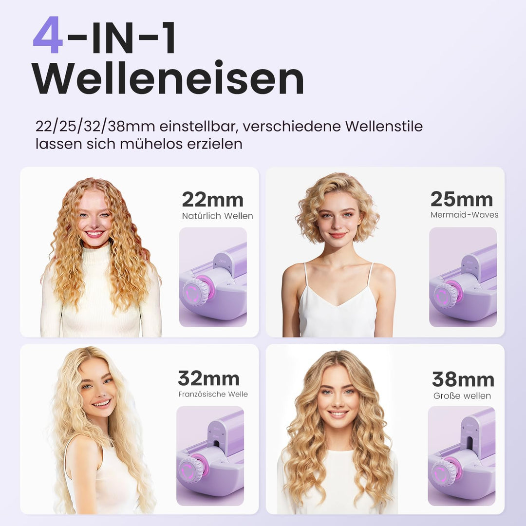 22/25/32/38mm Einstellbar Welleneisen für Haare - 4 In 1 Beach Waves Lockenstab, 3 Fässer Lockeneise