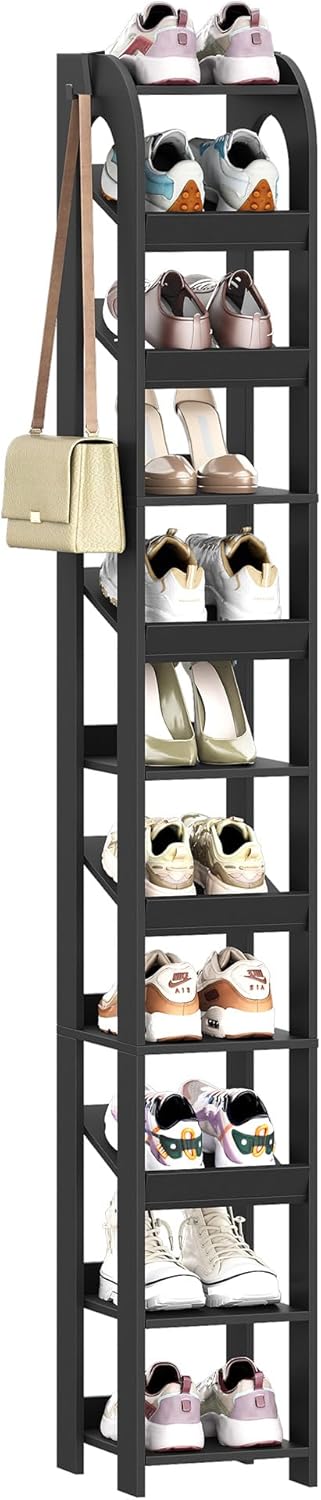 Hzuaneri Vertikales Schuhregal, 11 Ebenen Schmale Schuhregale, Holz-Schuh-Organizer für Schrank, Ein