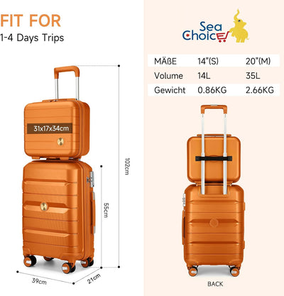 Sea choice Handgepäck Koffer PP Hartschalenkoffer Trolley Reisekoffer mit TSA-Schloss Beautycase 4 R