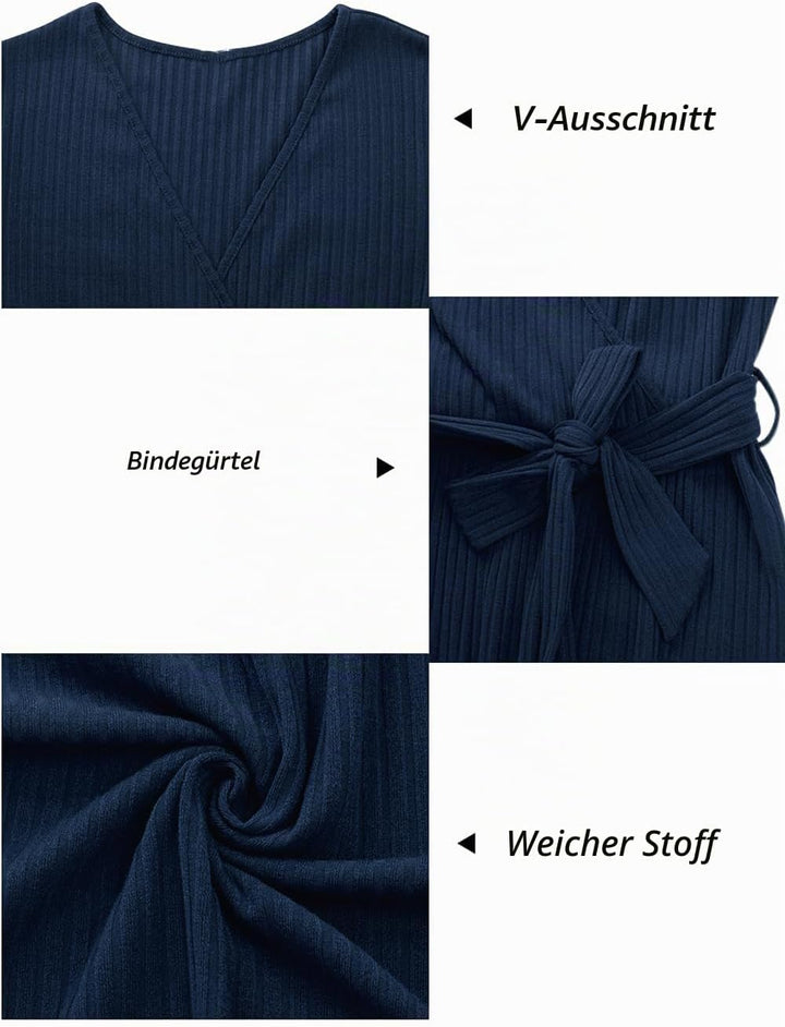 Newshows Strickkleid Damen Herbstkleid V Ausschnitt Pulloverkleid Winterkleid Kleid mit Taschen für