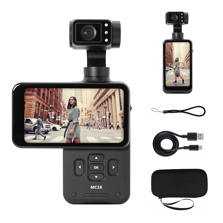AGFA Photo Gimbal Realimove MC3X - Caméra Stabilisateur 3 Axes 4K Ultra HD, Écran Tactile Rotatif 3,