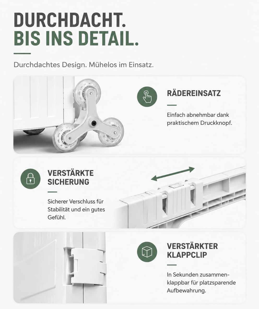 Faltbarer Einkaufstrolley 65L, Leichtgewicht 4,2 kg, mit Teleskopgriff, Klappbox auf Rollen für Eink