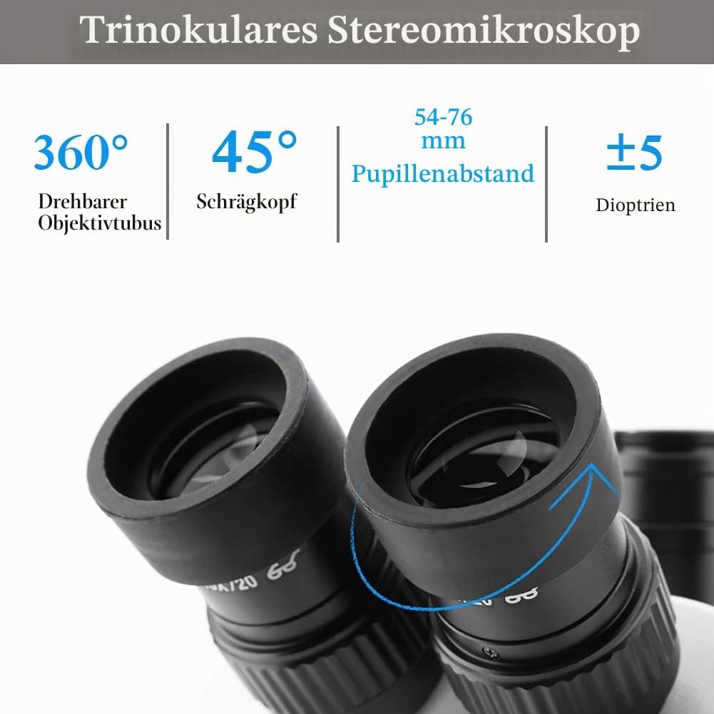 3,5X-90X Trinokular-Stereo-Zoom-Mikroskop Einstellbarer Tri-Vision-Arbeitsabstand von 30 bis 165 mm
