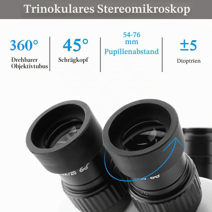 3,5X-90X Trinokular-Stereo-Zoom-Mikroskop Einstellbarer Tri-Vision-Arbeitsabstand von 30 bis 165 mm