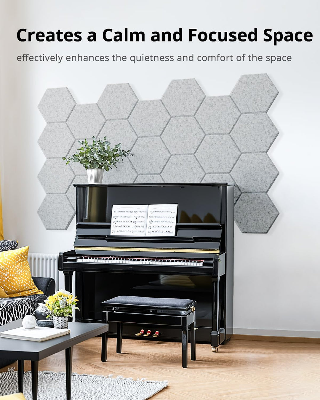 Hexagon Akustikplatten, Schalldämmung Wand, 12 Stück, Hohe Dichte Akustikpaneele für Decken-/Tür-/Wa