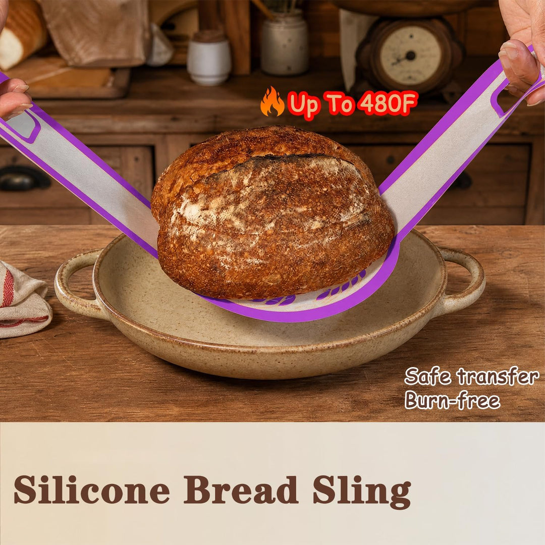Sauerteig Starter Set, 9-teilig Brotgärkorb Set aus Silikon Gärkörbchen 23cm Rund und 25cm Oval Gärk
