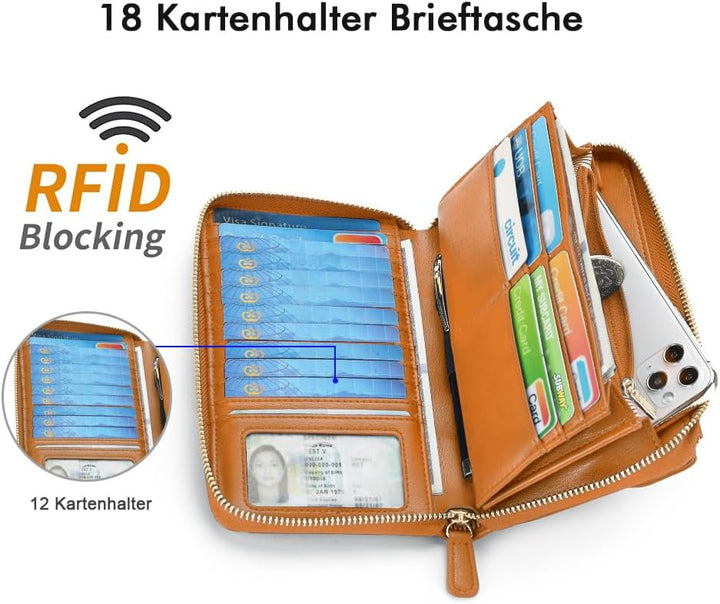 nuoku Geldbörse Damen mit RFID, Kleine Portemonnaie Damen mit Kreditkarten Etuis, Handytasche zum Um