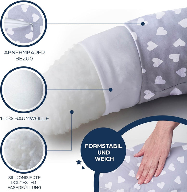 Niimo 2-in-1 Stillkissen XXL - Schwangerschaftskissen Seitenschläferkissen mit Bezug, Komfortkissen