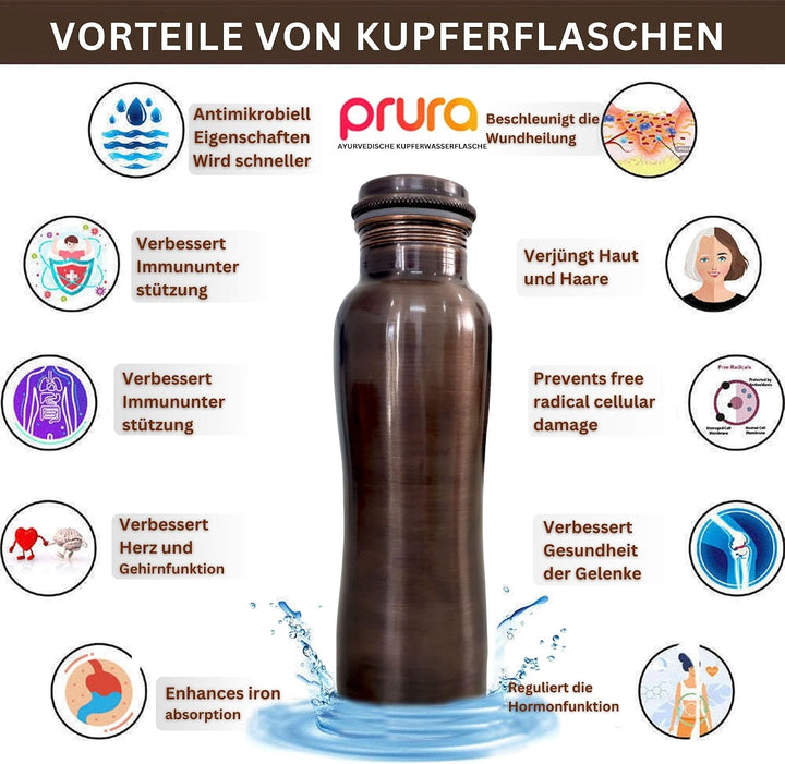 ayurvedische Kupfer-Wasserflasche, auslaufsicheres naturreines Kupfergefäss 900ml/30oz 900 ml Design
