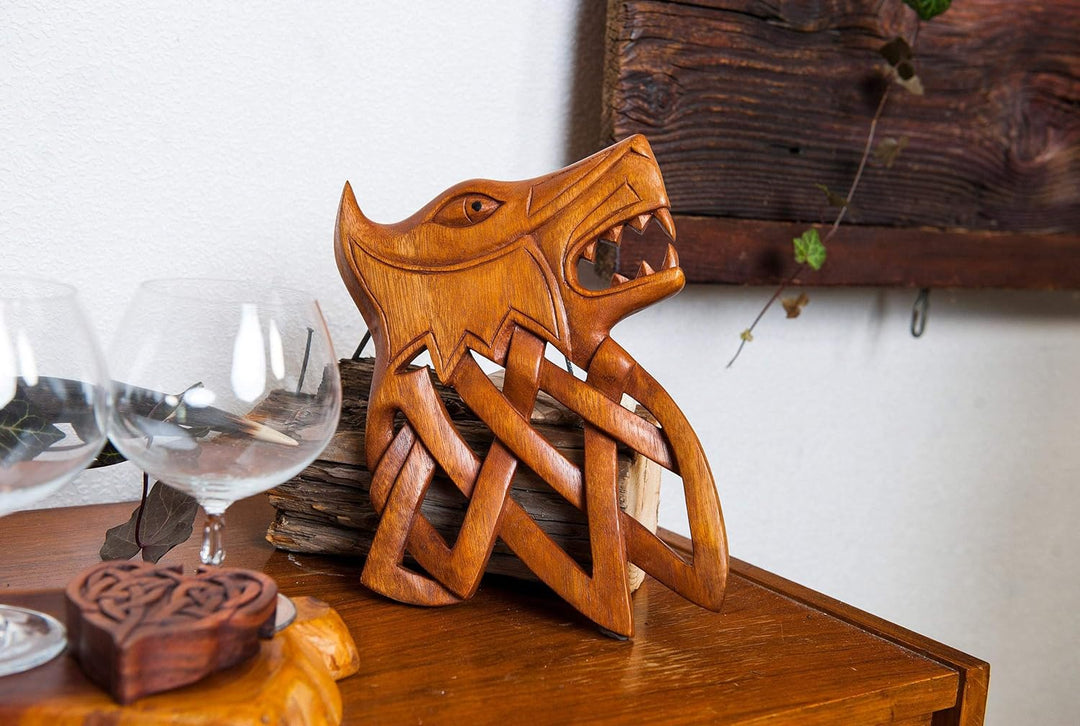 Windalf Wandbild Fenrir 24 cm Lokis Wolf Ragnarök Handarbeit aus Holz