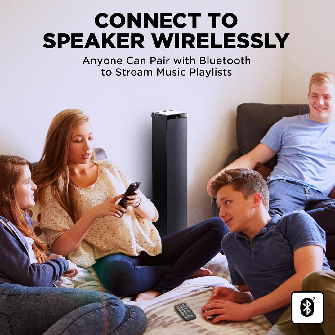 GOgroove Bluetooth Turm Lautsprecher mit integriertem Subwoofer - Standlautsprecher mit Bass und Dua