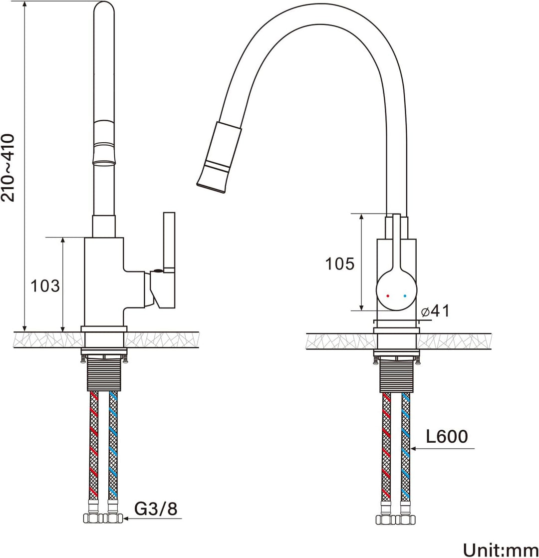 Auralum Flexibler Wasserhahn Küche, Küchenarmatur mit Zwei Wasserstrahlarten, Hochdruck Spültischarm