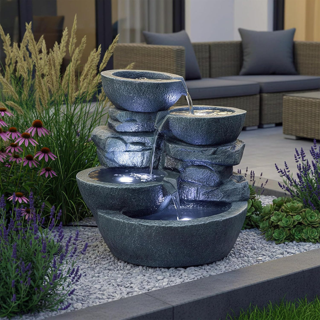 Arnusa Gartenbrunnen Cascades mit LED Beleuchtung Innen und Aussen Springbrunnen Zimmerbrunnen kompl