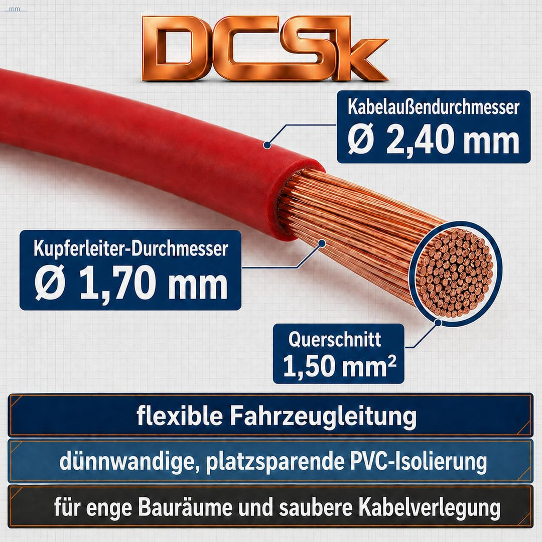 DCSk Fahrzeugleitung - 1,5mm² - 10m - FLRY B asymmetrisch Sortiment 5 Farben - 1.5 mm² - KFZ-Kabel-L